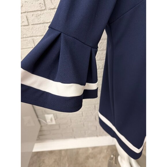 R&M Women Navy Inverted Pleat 3/4 Length Sleeve Sheath Dress Size 18 - Picture 6 of 9